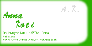 anna koti business card